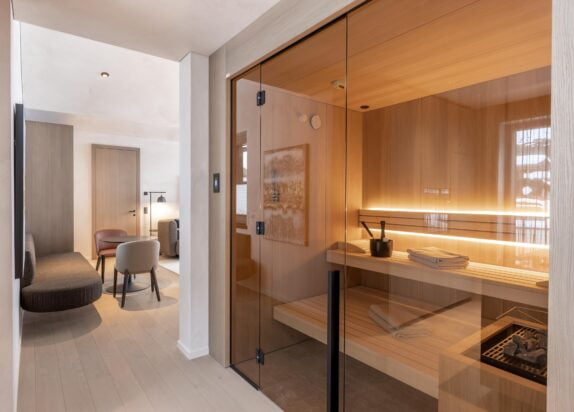 Appartement Fiss Penthouse 3, Sauna und Blick auf Sitzgelegenheit