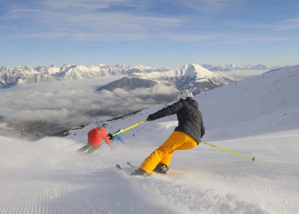 Fiss-Ladis-Ferienwohnung für das Skigebiet, Ski Fahrer im Schnee